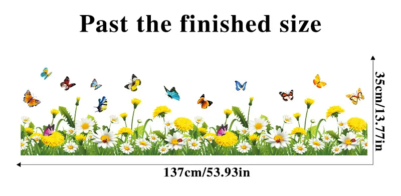 Sicker Universe 12x36 Inch Set - Daisy Flowers Sofa Bedroom Pink Gypsophila Stickers Butterfly Plant Skirting Line Floral Wall Decals for Decor, Self Adhesive Vinyl for Home Decor (Floral Design #6)