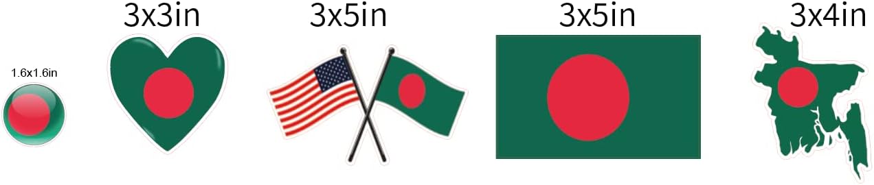 Set of 5 National Flag Themed Sticker Decal of Flag, Country Map, Pop Socket Shape, Heart Shape and with USA Flag for Car, Phone, pop sockets, Laptop, Mug, Bottle, Textbooks (Bangladesh)
