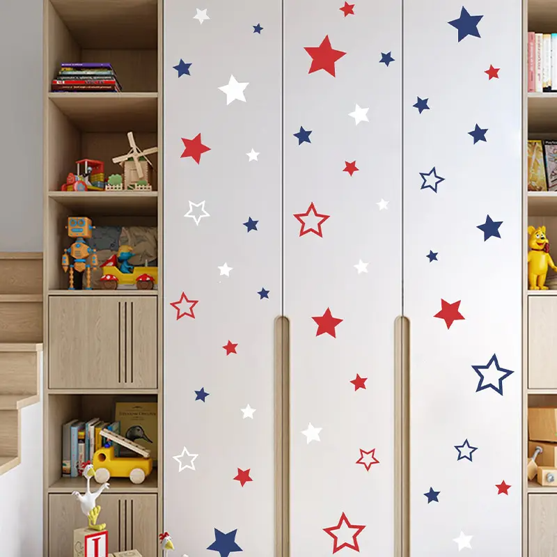 24x12 Inch Blue Red Star Themed Wall Decal Set - DIY Star Stickers for Kids Room, Nursery, Closet Door, Office Decor - Set Includes Multiple Vinyl Stickers for DIY Creativity (Red White Blue Star)
