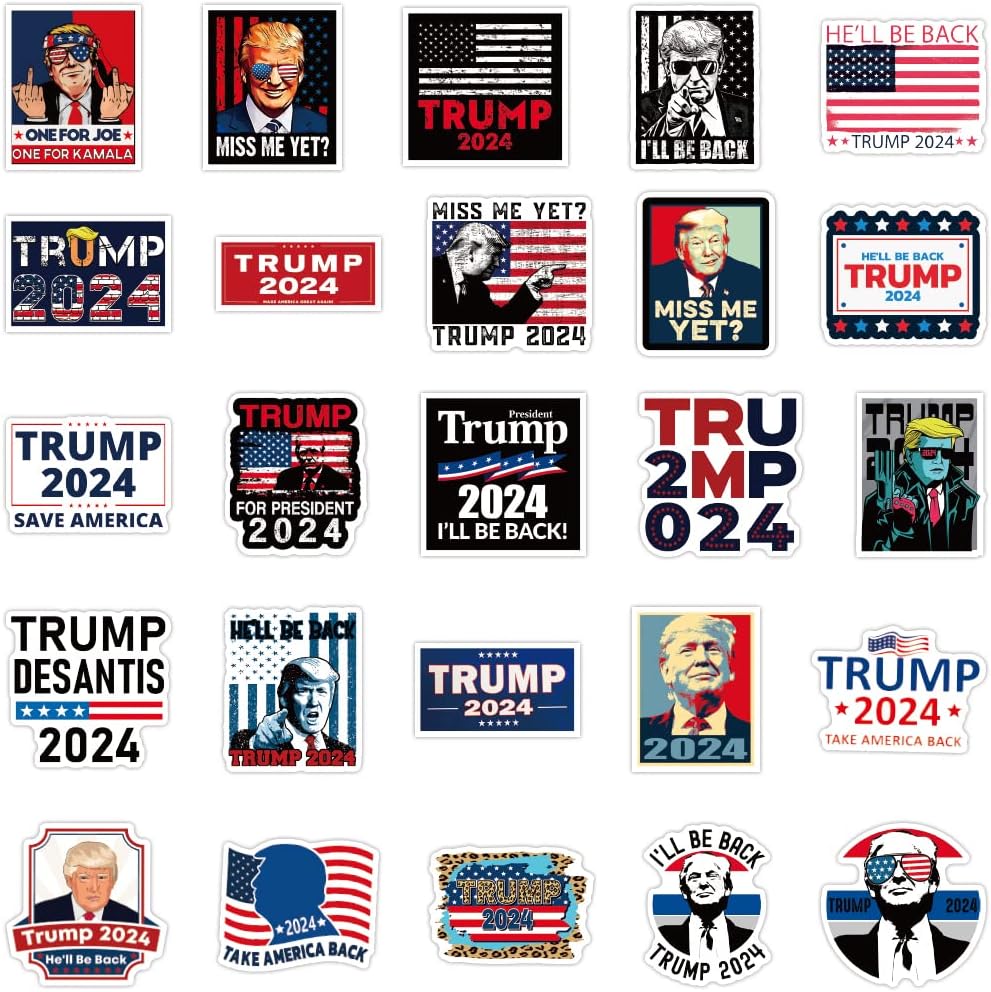 50 Pcs Vinyl Sticker of Trump 2024 for MAGA Supporter Waterproof Stickers Bomb for Wall, Computer, Laptop, Skateboard, Water Bottle, Mug, Kids Scrapbook Gift for Birthday, Christmas, Thanksgiving
