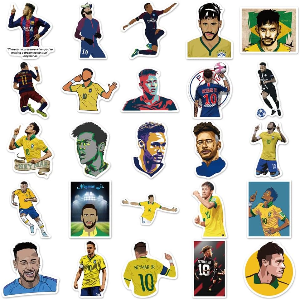 50 Pcs Vinyl Sticker of Neymar Jr for Soccer Lovers Waterproof Stickers Bomb for Wall, Computer, Laptop, Skateboard, Water Bottle, Mug, Kids Scrapbook Gift for Birthday, Christmas, Thanksgiving
