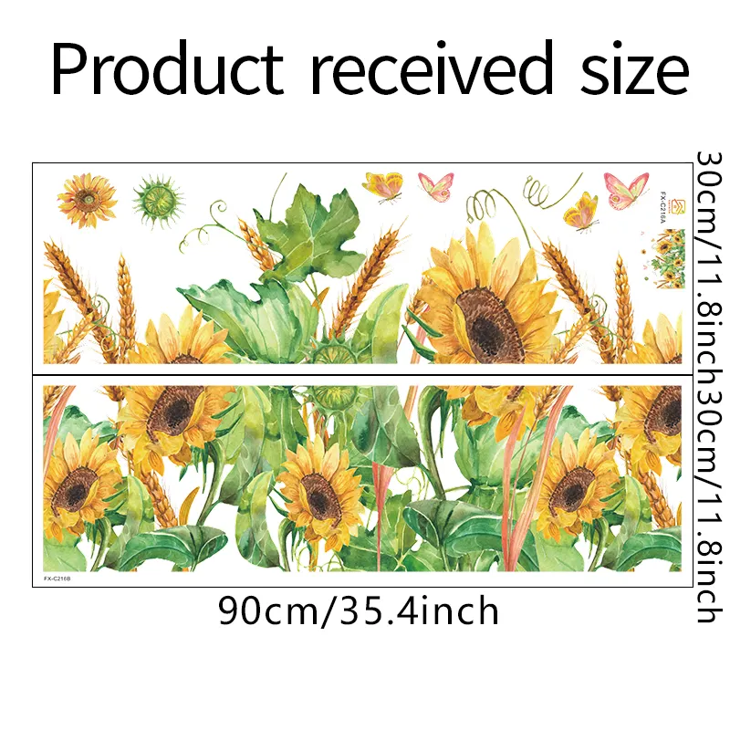 Sicker Universe 12x36 Inch Set - Daisy Flowers Sofa Bedroom Pink Gypsophila Stickers Butterfly Plant Skirting Line Floral Wall Decals for Decor, Self Adhesive Vinyl for Home Decor (Floral Design #6)