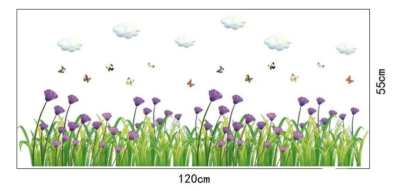 Sicker Universe 12x36 Inch Set - Daisy Flowers Sofa Bedroom Pink Gypsophila Stickers Butterfly Plant Skirting Line Floral Wall Decals for Decor, Self Adhesive Vinyl for Home Decor (Floral Design #6)