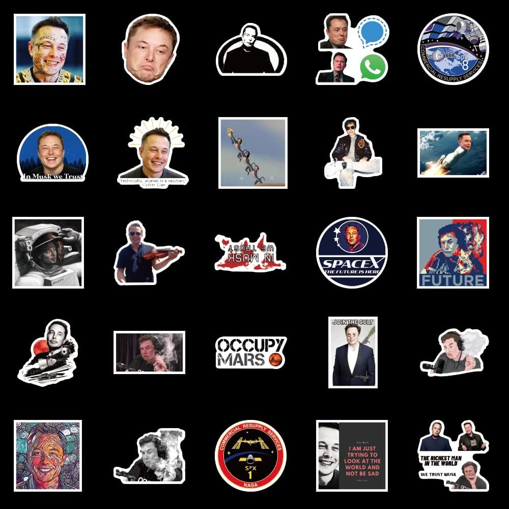 100 Pcs Vinyl Sticker of Elon Musk GME Gamestop Stonk Meme Space Rocket Stock for Musk Fan Lovers Waterproof Stickers Bomb for Wall, Computer, Laptop, Skateboard, Water Bottle, Mug, Kids Scrapbook Gift for Birthday, Christmas, Thanksgiving (Elon)