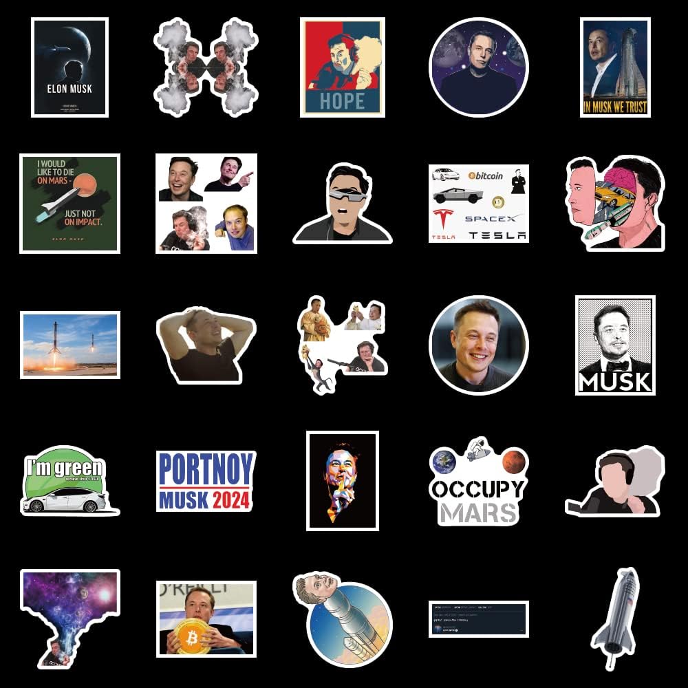 100 Pcs Vinyl Sticker of Elon Musk GME Gamestop Stonk Meme Space Rocket Stock for Musk Fan Lovers Waterproof Stickers Bomb for Wall, Computer, Laptop, Skateboard, Water Bottle, Mug, Kids Scrapbook Gift for Birthday, Christmas, Thanksgiving (Elon)