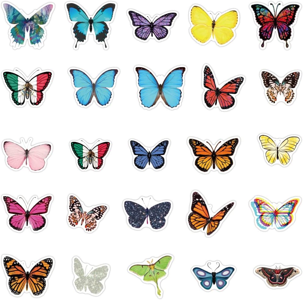 50 Pcs Vinyl Sticker of Butterflies Lovers Waterproof Stickers Bomb for Wall, Computer, Laptop, Skateboard, Water Bottle, Mug, Kids Scrapbook Gift for Birthday, Christmas, Thanksgiving (Butterfly)