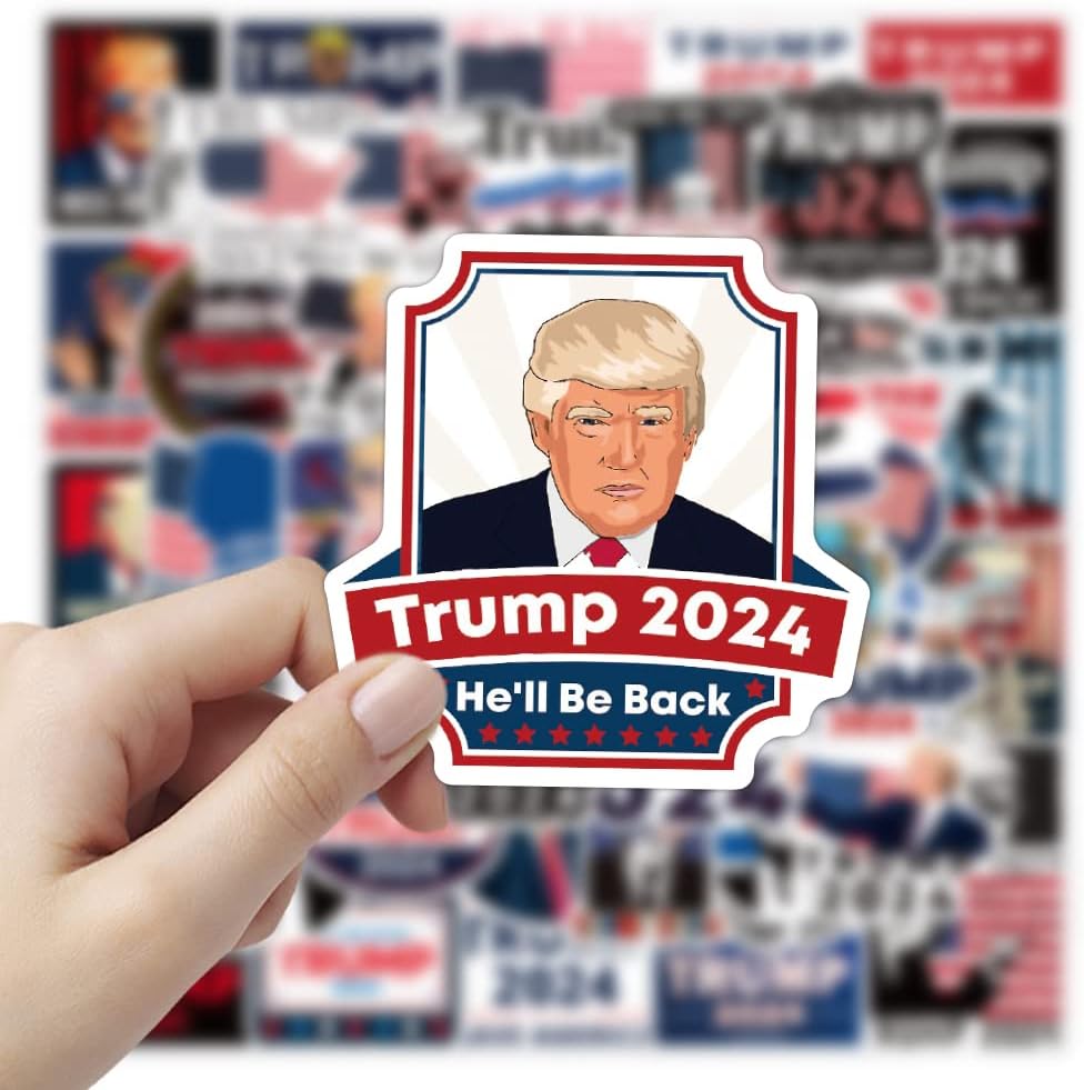 50 Pcs Vinyl Sticker of Trump 2024 for MAGA Supporter Waterproof Stickers Bomb for Wall, Computer, Laptop, Skateboard, Water Bottle, Mug, Kids Scrapbook Gift for Birthday, Christmas, Thanksgiving