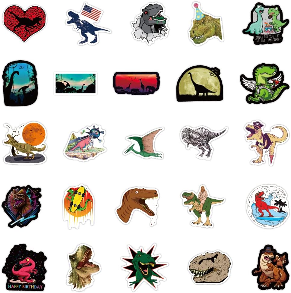 50 Pcs Vinyl Sticker of Dinosaurs Waterproof Stickers Bomb for Wall, Computer, Laptop, Skateboard, Water Bottle, Mug, Kids Scrapbook Gift for Birthday, Christmas, Thanksgiving (Dinosaur)