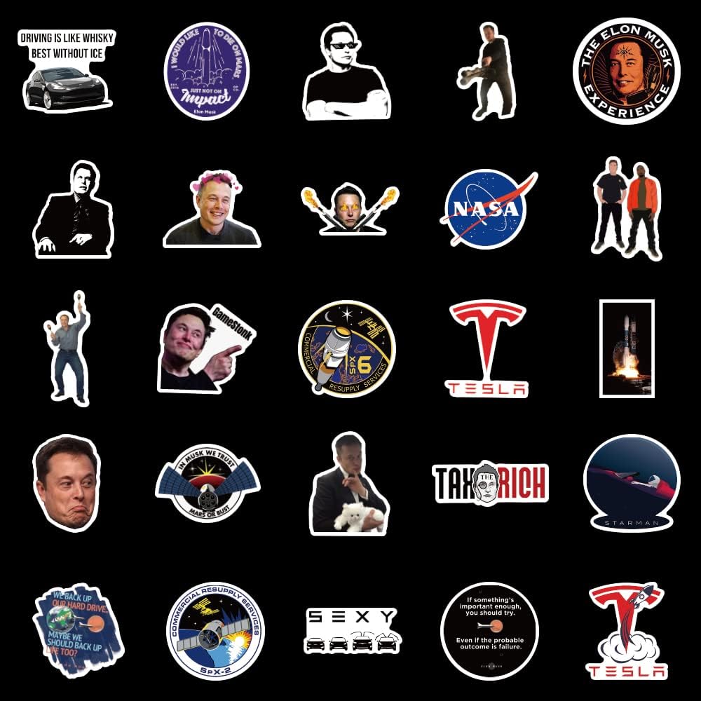 100 Pcs Vinyl Sticker of Elon Musk GME Gamestop Stonk Meme Space Rocket Stock for Musk Fan Lovers Waterproof Stickers Bomb for Wall, Computer, Laptop, Skateboard, Water Bottle, Mug, Kids Scrapbook Gift for Birthday, Christmas, Thanksgiving (Elon)