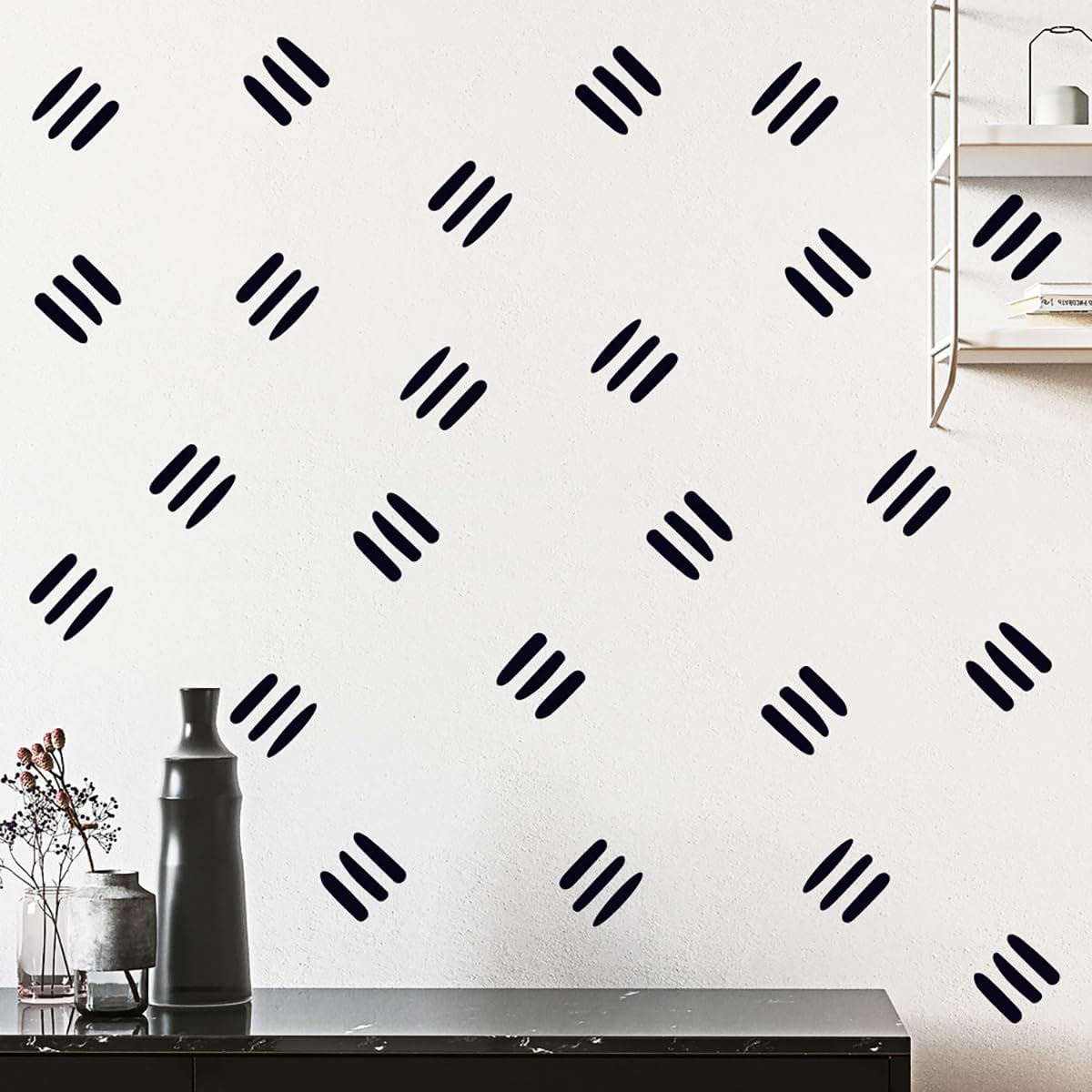 12x36 Inch Three Line Set - Boho Geometrical Shape Themed DIY Boho Wall Decal Mural Set - 80 Pcs Stickers for Wall, Kitchen, Nursery, Office Decor - Each Sticker 1.8x1.7 Inch (Boho Line Black)