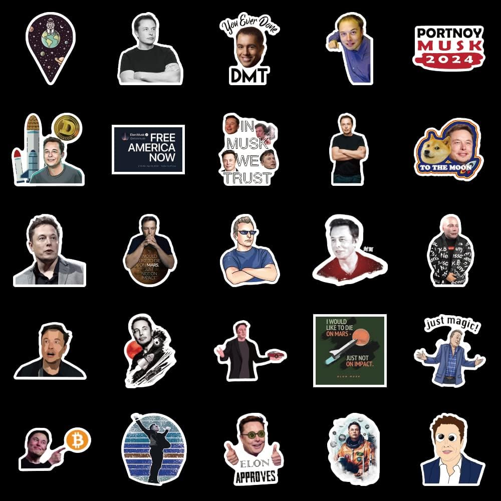 100 Pcs Vinyl Sticker of Elon Musk GME Gamestop Stonk Meme Space Rocket Stock for Musk Fan Lovers Waterproof Stickers Bomb for Wall, Computer, Laptop, Skateboard, Water Bottle, Mug, Kids Scrapbook Gift for Birthday, Christmas, Thanksgiving (Elon)