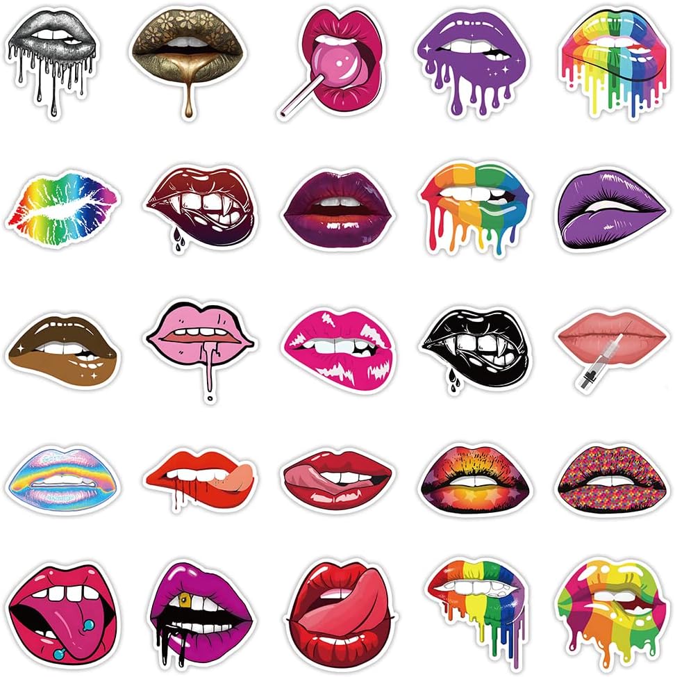 50 Pcs Vinyl Sticker of Sexy Lips Art for Art Lips Lovers Waterproof Stickers Bomb for Wall, Computer, Laptop, Skateboard, Water Bottle, Mug, Kids Scrapbook Gift for Birthday, Christmas, Thanksgiving (Lips)