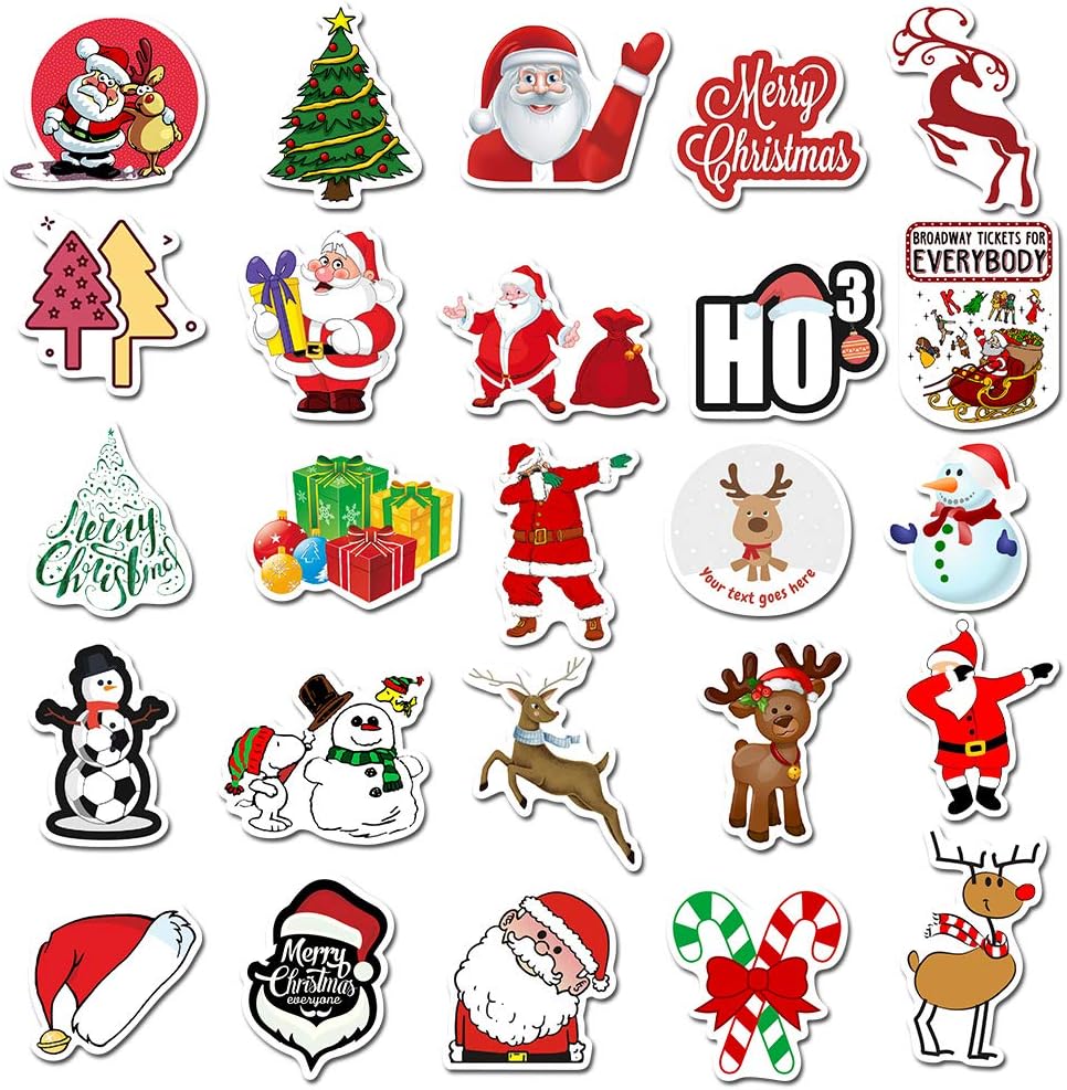 100 Pcs Vinyl Sticker Christmas Theme Waterproof Stickers Bomb for Wall, Computer, Laptop, Skateboard, Water Bottle, Mug, Kids Scrapbook Gift for Birthday, Christmas, Thanksgiving (50 Pcs)