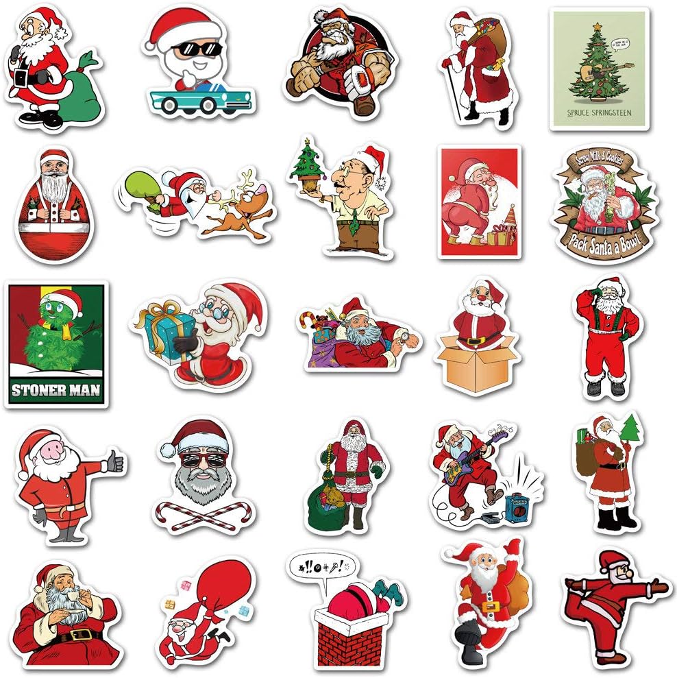 100 Pcs Vinyl Sticker Christmas Theme Waterproof Stickers Bomb for Wall, Computer, Laptop, Skateboard, Water Bottle, Mug, Kids Scrapbook Gift for Birthday, Christmas, Thanksgiving (50 Pcs)
