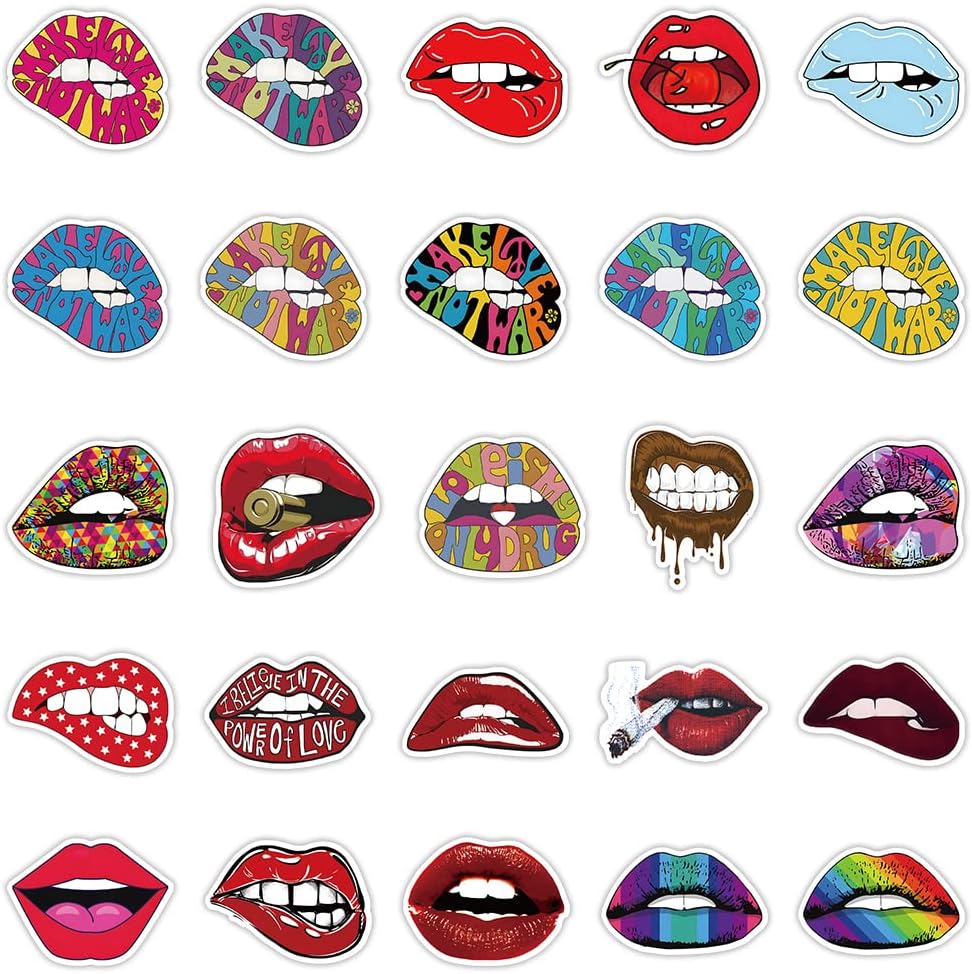 50 Pcs Vinyl Sticker of Sexy Lips Art for Art Lips Lovers Waterproof Stickers Bomb for Wall, Computer, Laptop, Skateboard, Water Bottle, Mug, Kids Scrapbook Gift for Birthday, Christmas, Thanksgiving (Lips)