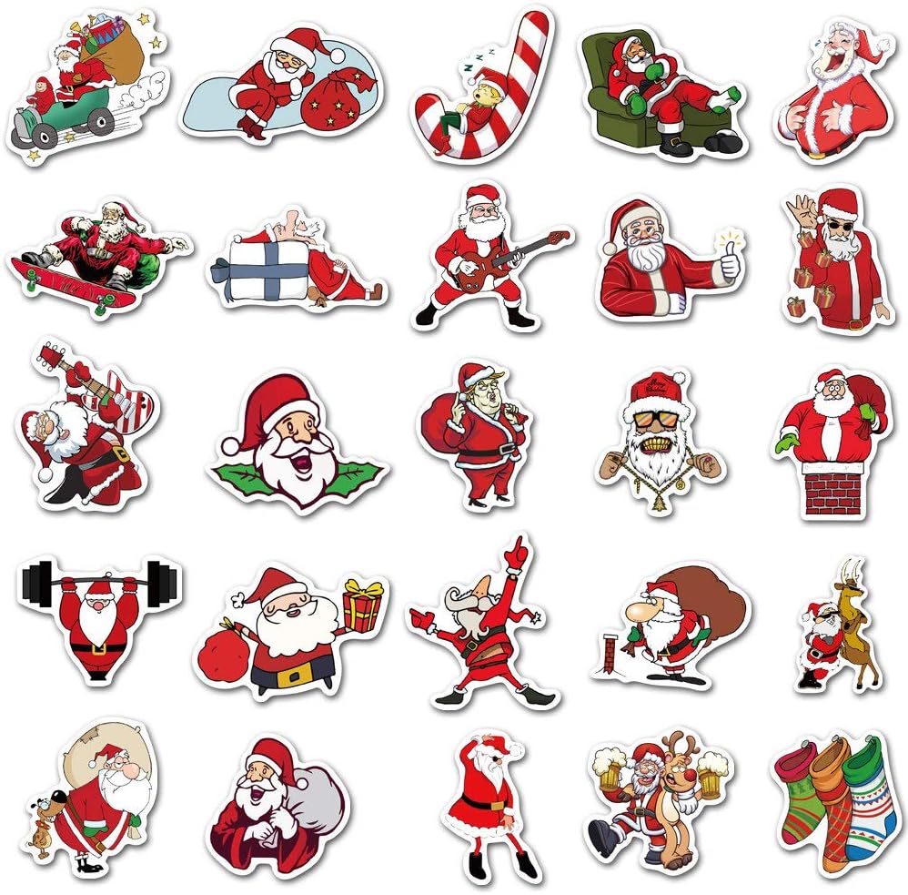 100 Pcs Vinyl Sticker Christmas Theme Waterproof Stickers Bomb for Wall, Computer, Laptop, Skateboard, Water Bottle, Mug, Kids Scrapbook Gift for Birthday, Christmas, Thanksgiving (50 Pcs)