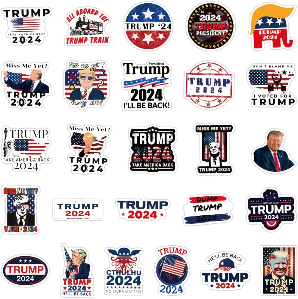 50 Pcs Vinyl Sticker of Trump 2024 for MAGA Supporter Waterproof Stickers Bomb for Wall, Computer, Laptop, Skateboard, Water Bottle, Mug, Kids Scrapbook Gift for Birthday, Christmas, Thanksgiving