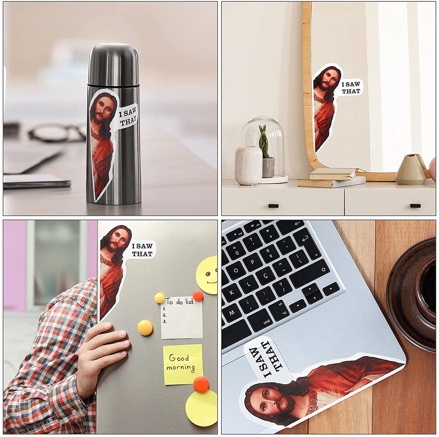 10 pcs 5" Jesus I Saw That Sticker Meme Vinyl Decal Sticker of Jesus I Saw That for Car Window Door Bumper Laptop Water Bottle Motorcycle Tablet Cellphone Decoration