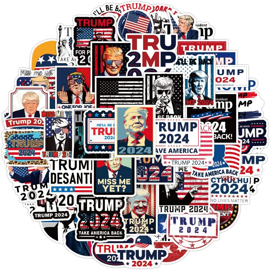 50 Pcs Vinyl Sticker of Trump 2024 for MAGA Supporter Waterproof Stickers Bomb for Wall, Computer, Laptop, Skateboard, Water Bottle, Mug, Kids Scrapbook Gift for Birthday, Christmas, Thanksgiving