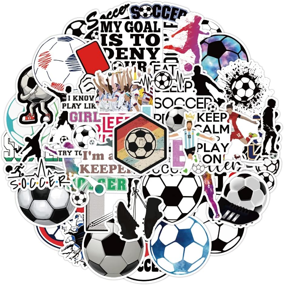 50 Pcs Vinyl Sticker of world cup Soccer theme for Soccer Football Fan Lovers Waterproof Stickers Bomb for Wall, Computer, Laptop, Skateboard, Water Bottle, Mug, Kids Scrapbook Gift for Birthday, Christmas, Thanksgiving (Soccer)