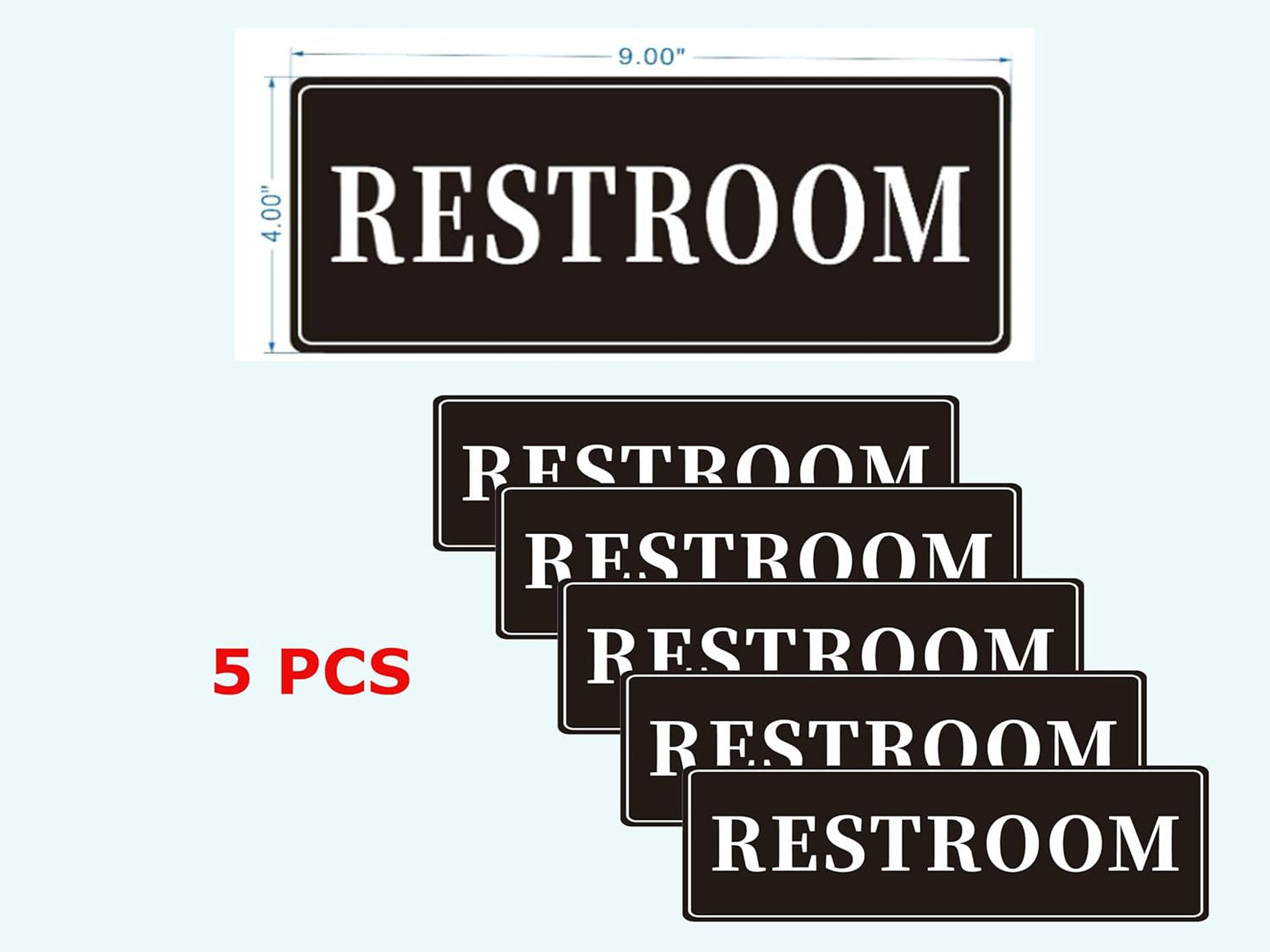 Restroom Sticker - 9 x 4 Inches, Pack of 5 - Professional Door Sign, Office Entrance Decal, Easy Peel and Stick, Weatherproof, Fade-Resistant, Ideal for Business, Store, Restaurant, Indoor Outdoor Use (Restroom)