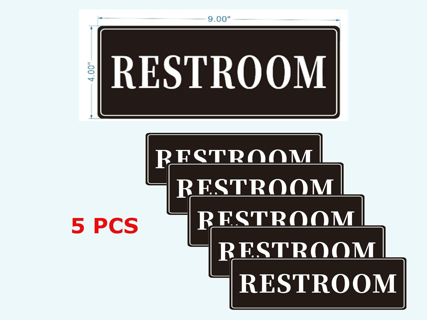 Restroom Sticker - 9 x 4 Inches, Pack of 5 - Professional Door Sign, Office Entrance Decal, Easy Peel and Stick, Weatherproof, Fade-Resistant, Ideal for Business, Store, Restaurant, Indoor Outdoor Use (Restroom)