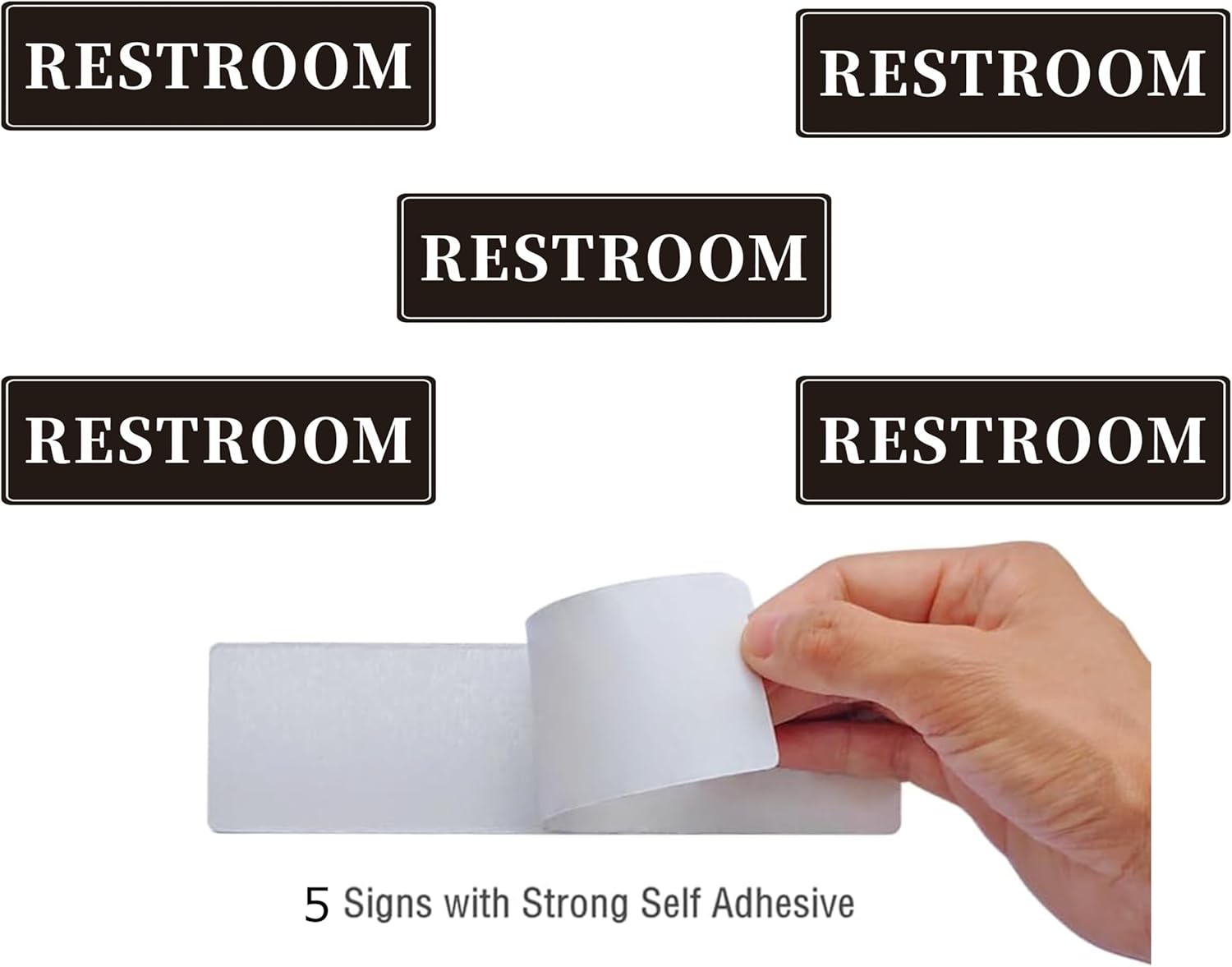Restroom Sticker - 9 x 4 Inches, Pack of 5 - Professional Door Sign, Office Entrance Decal, Easy Peel and Stick, Weatherproof, Fade-Resistant, Ideal for Business, Store, Restaurant, Indoor Outdoor Use (Restroom)