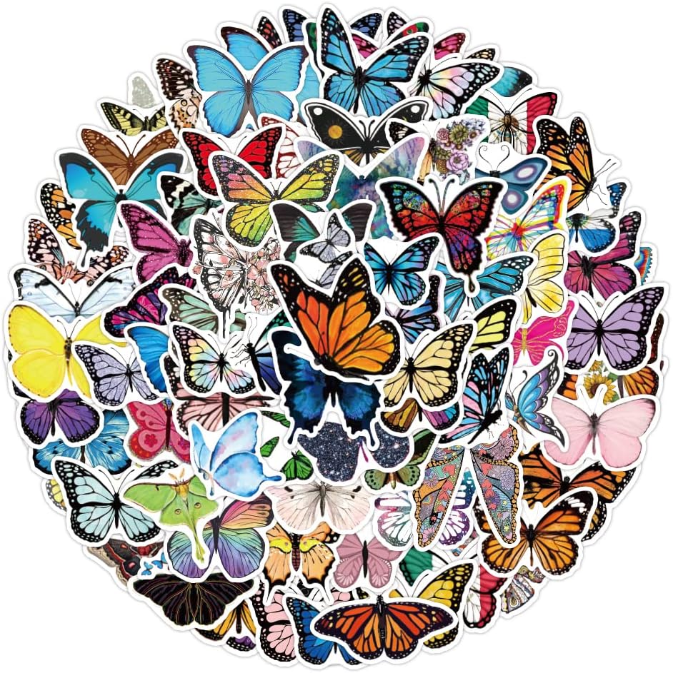 50 Pcs Vinyl Sticker of Butterflies Lovers Waterproof Stickers Bomb for Wall, Computer, Laptop, Skateboard, Water Bottle, Mug, Kids Scrapbook Gift for Birthday, Christmas, Thanksgiving (Butterfly)