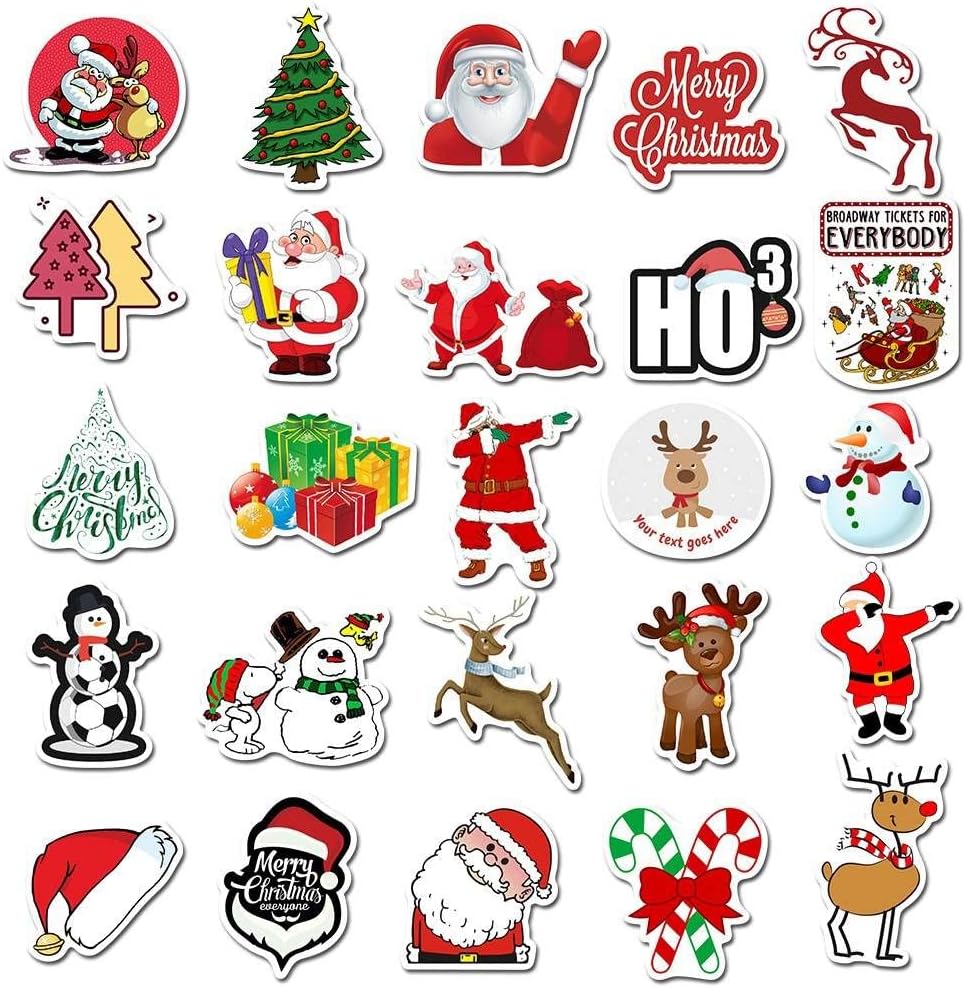100 Pcs Vinyl Sticker Christmas Theme Waterproof Stickers Bomb for Wall, Computer, Laptop, Skateboard, Water Bottle, Mug, Kids Scrapbook Gift for Birthday, Christmas, Thanksgiving (50 Pcs)