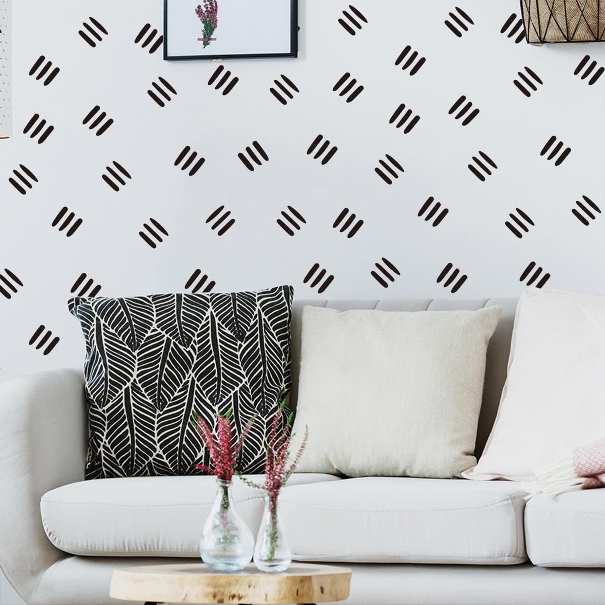 12x36 Inch Three Line Set - Boho Geometrical Shape Themed DIY Boho Wall Decal Mural Set - 80 Pcs Stickers for Wall, Kitchen, Nursery, Office Decor - Each Sticker 1.8x1.7 Inch (Boho Line Black)