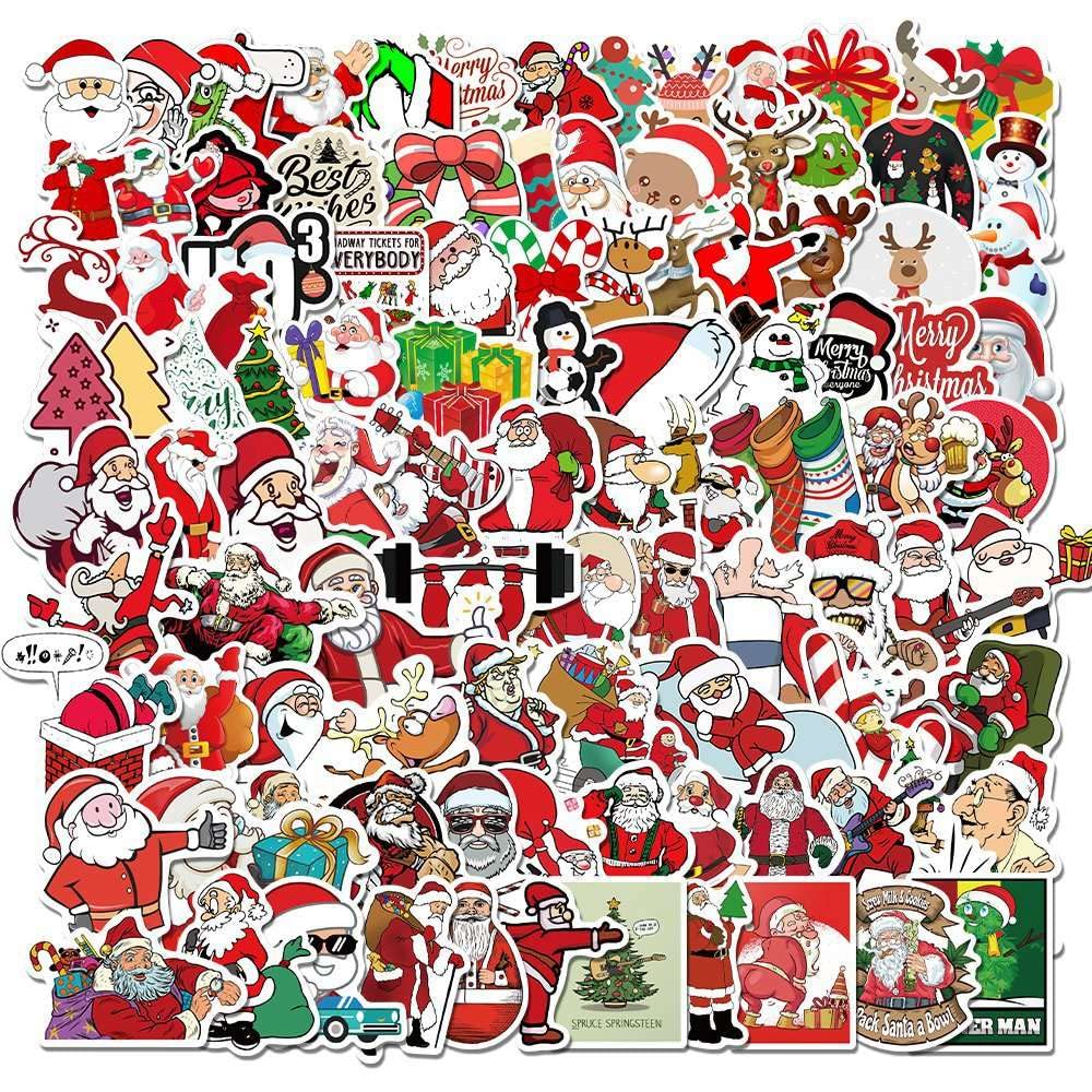 100 Pcs Vinyl Sticker Christmas Theme Waterproof Stickers Bomb for Wall, Computer, Laptop, Skateboard, Water Bottle, Mug, Kids Scrapbook Gift for Birthday, Christmas, Thanksgiving (50 Pcs)