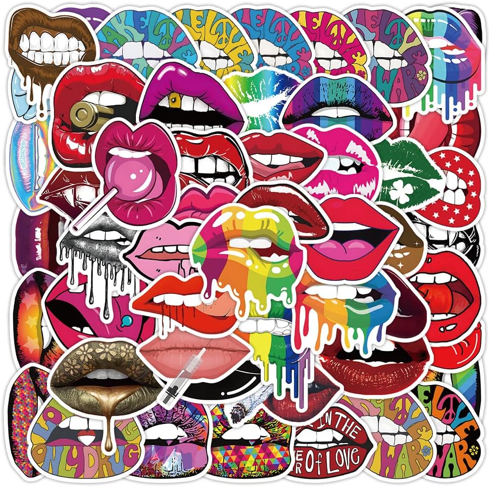 50 Pcs Vinyl Sticker of Sexy Lips Art for Art Lips Lovers Waterproof Stickers Bomb for Wall, Computer, Laptop, Skateboard, Water Bottle, Mug, Kids Scrapbook Gift for Birthday, Christmas, Thanksgiving (Lips)